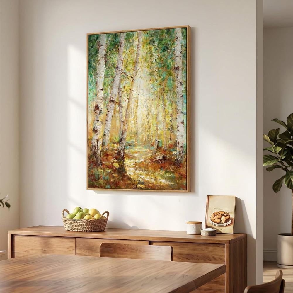 Framed Birch Tree Forest Landscape Wall Art for Living Room, 24x36 Inch