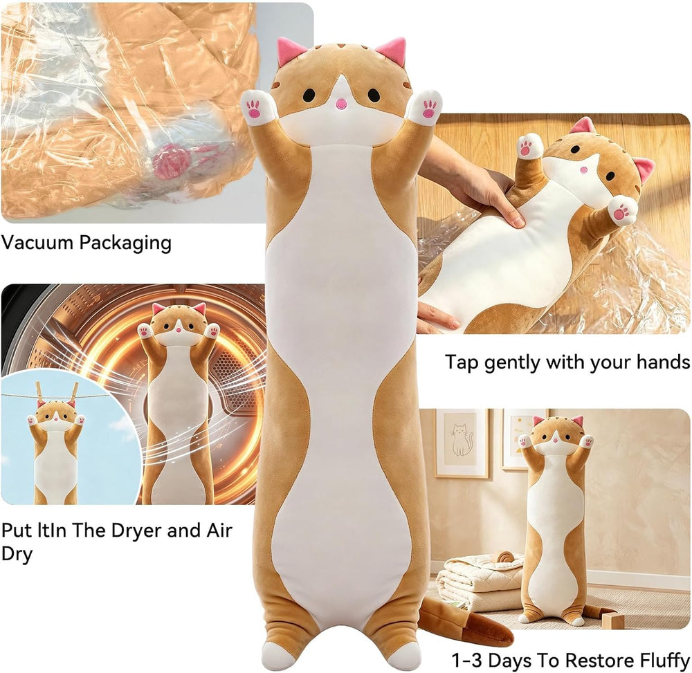 Cute Long Cat Plush Body Pillow, Soft Stuffed Animals 35.4 Inch