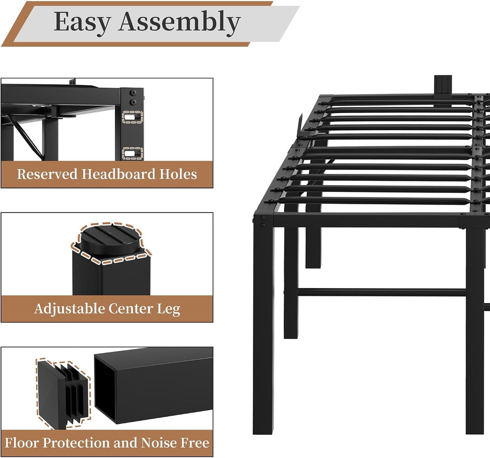 24 Inch Queen Size Tall Bed Frame, 3500 LBS Metal Platform Bed Frame, Black
