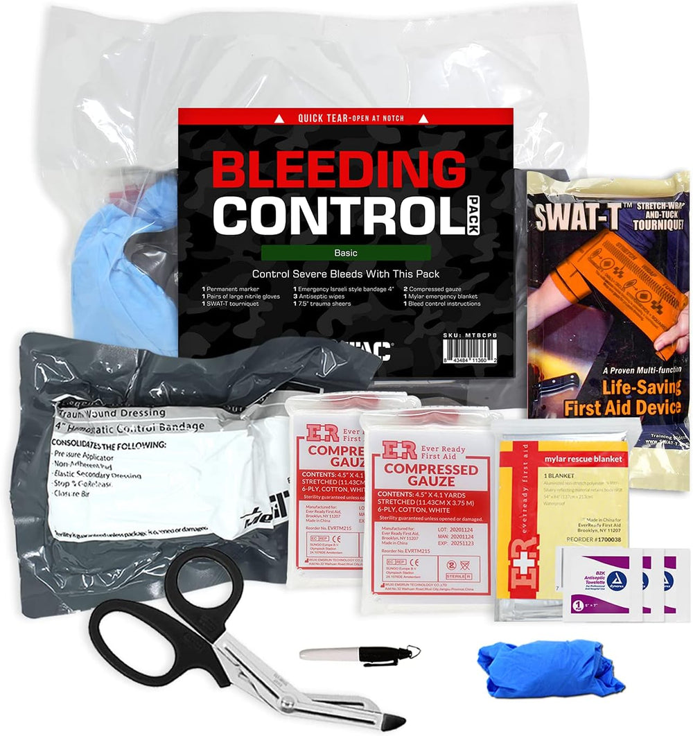 MediTac Basic Bleeding Control Pack Feat. SWAT-T Tourniquet, Emergency Bandag...