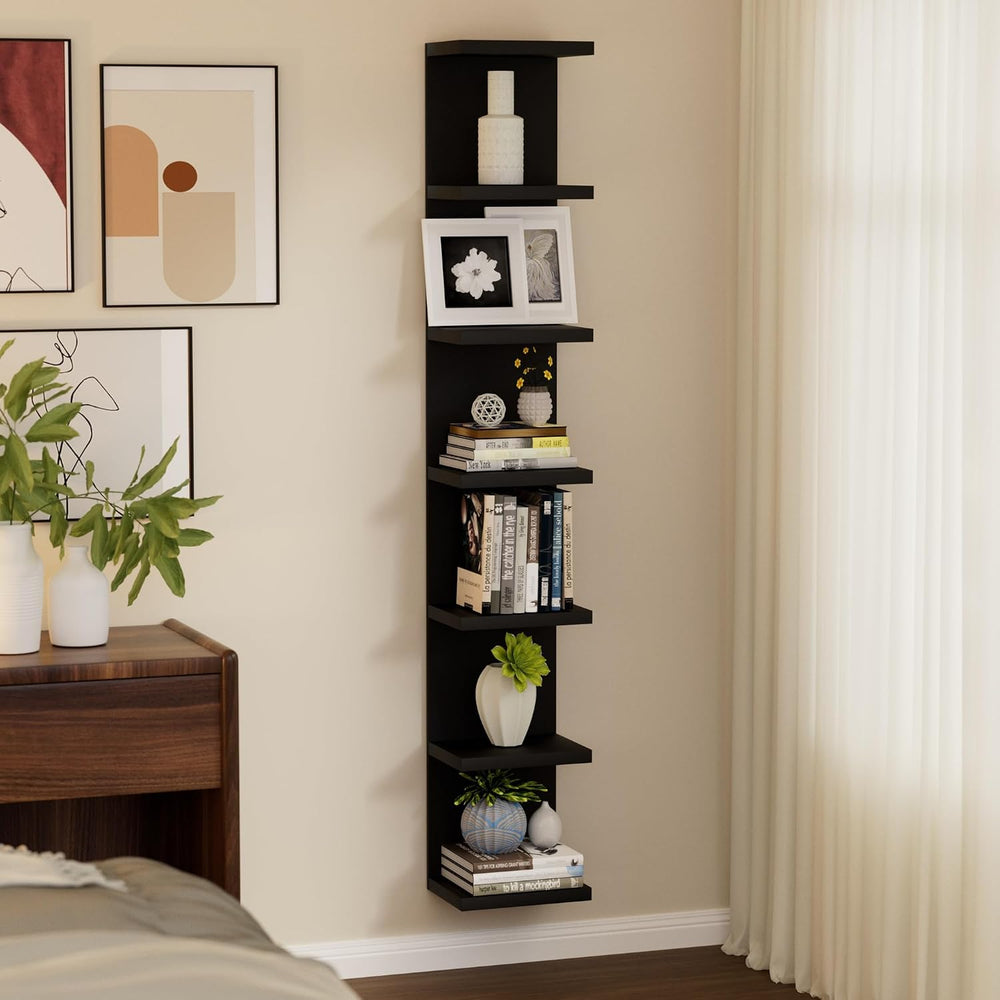 7 Tier Wall Shelf, Versatile Wall Mounted Lack Shlef Floating Shelf Black
