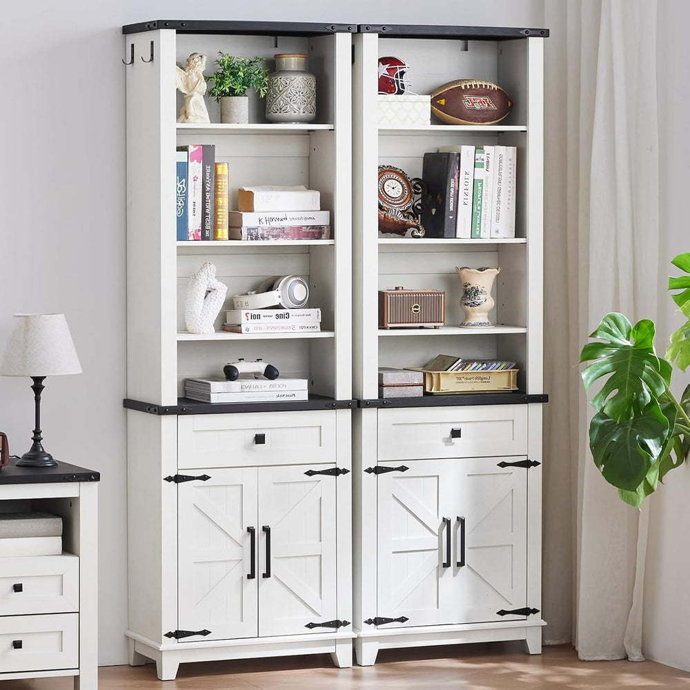 Joaxswe 72in Tall Bookshelf 7 Tier Bookcase with Drawer and Barn Doors and Ad...