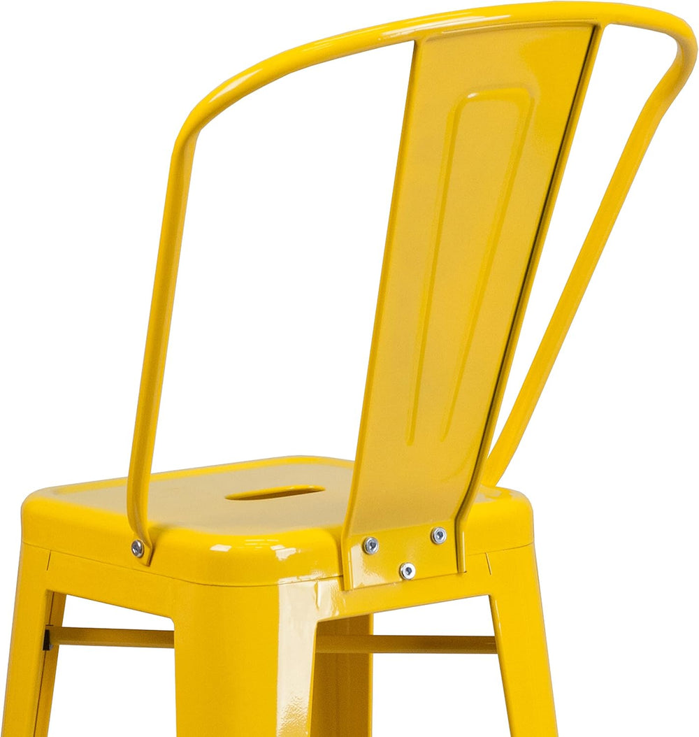 EMMA + OLIVER 30" H Yellow Metal Barstool with Back