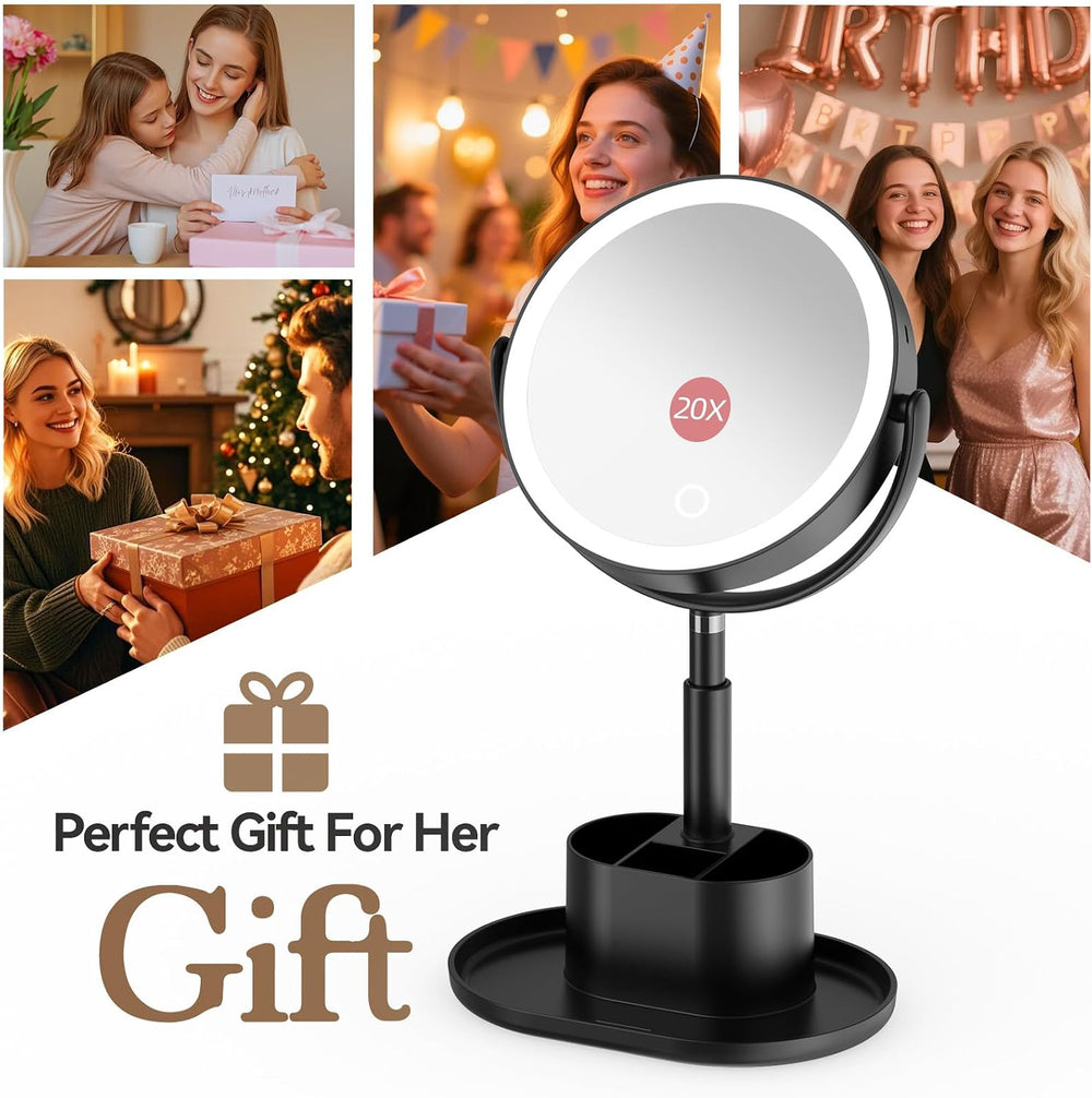 20X Magnifying Mirror with Lights and Storage, Double Sided Vanity Mirror