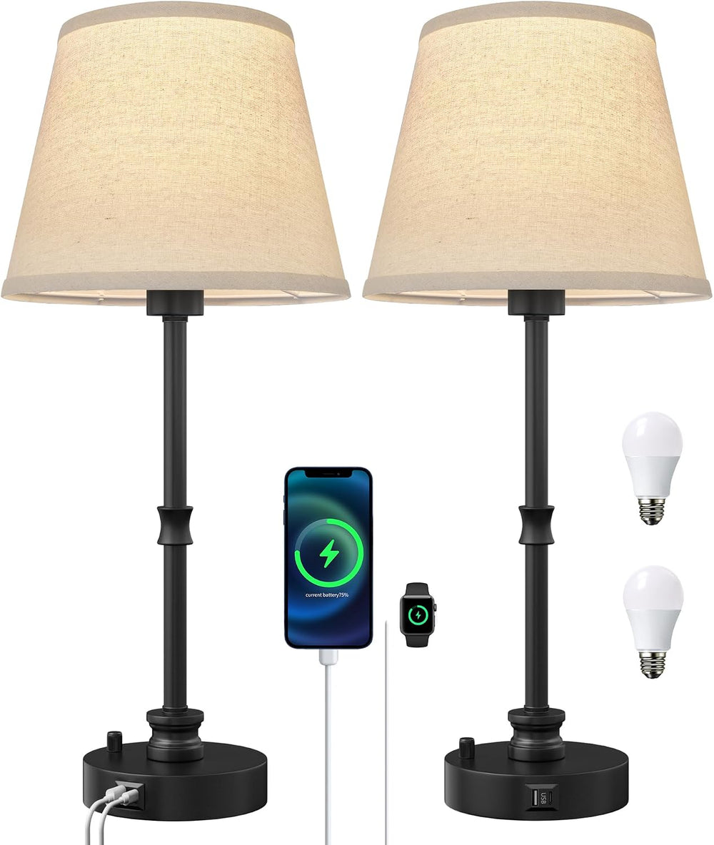 EppieBasic 24" Bedside Table Lamps Set of 2 with 3-Way Rotary Dimming
