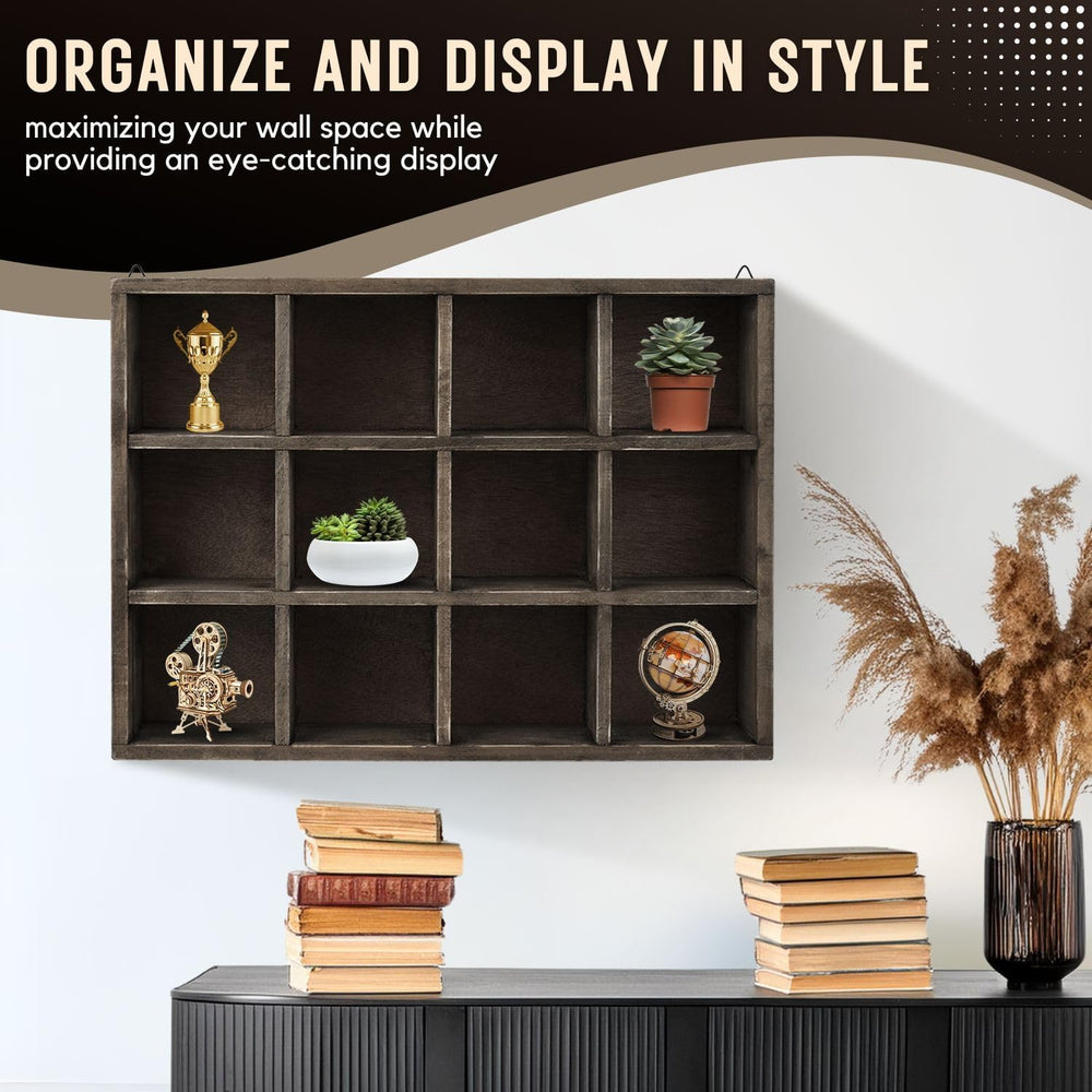Flexzion Knick Knack Shelf and Trinket Shelf, 12-Compartment Brown Cubby