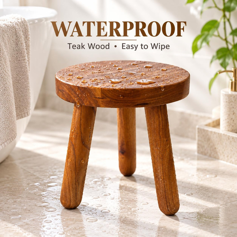 12" Teak Wood Plant Stool for Indoor Plants, Mid-Century Style