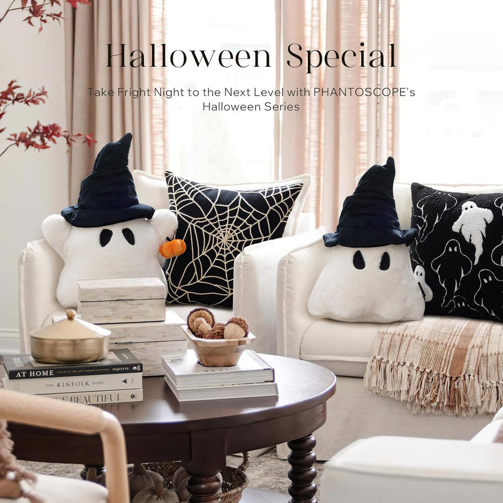 Phantoscope Halloween Ghost Shaped Throw Pillow, Faux Rabbit Fur Spooky Pillo...