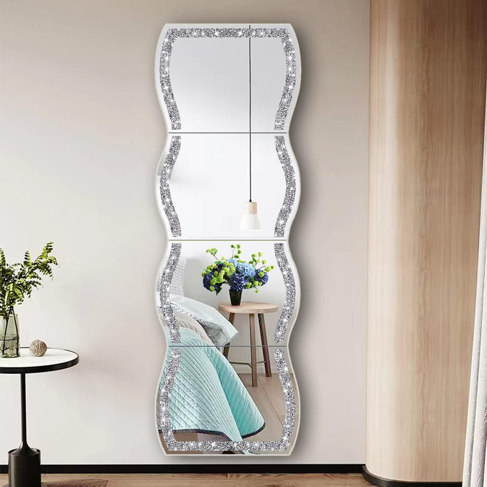ZOLAPI Wave Pattern Crushed Diamond Body Mirror Set - 4pcs 11x15 inch Dressin...