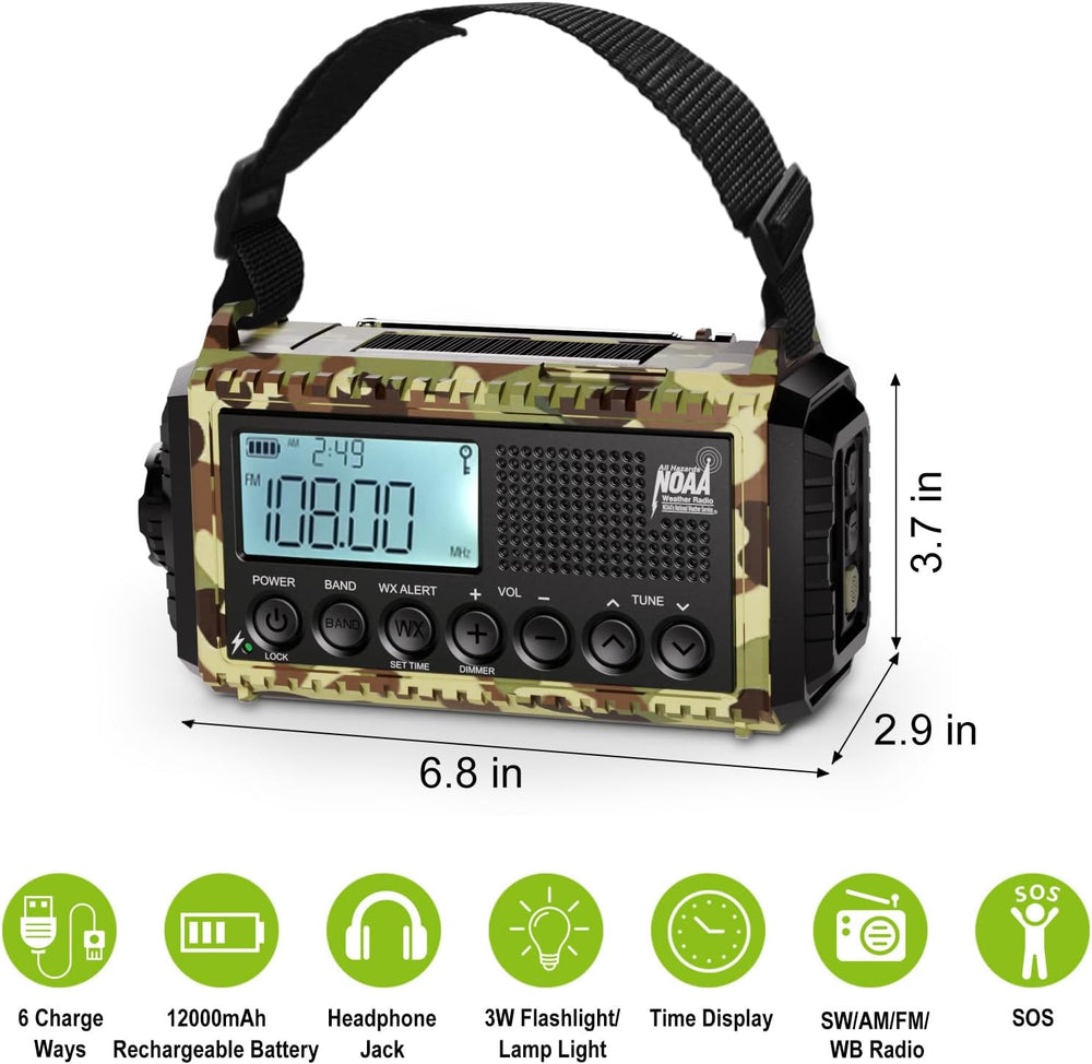 Raynic Weather Radio, 12000mAh Hand Crank Emergency Radio, 6 Ways Powered AM/...