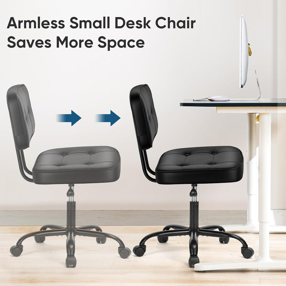 DUMOS Armless Office Desk Chair, Small Vanity Chair with Lumbar Support