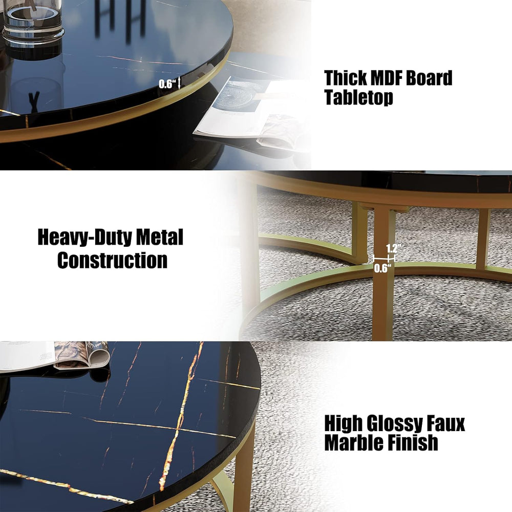 WiberWi Round Coffee Table Nesting Tables Set of 2, Large: Ø 34.0", Smal...