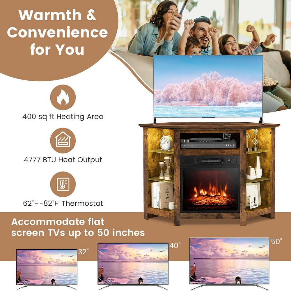 RELAX4LIFE Corner Fireplace TV Stand - Electric Fireplace Entertainment Cente...