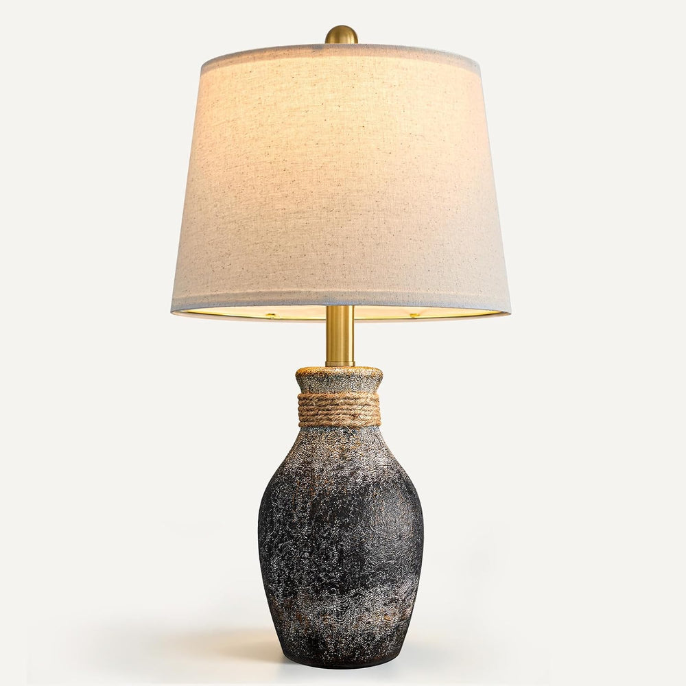 USumkky 22.5" Vintage Ceramic Table Lamp Farmhouse Bedside Lamp Rustic Grey