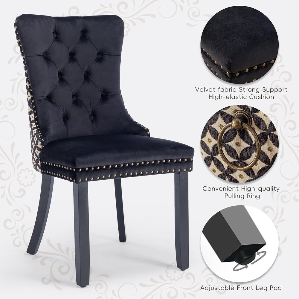 Velvet Upholstered Dining Chairs Set of 2, Modern Style Kitchen Side Chairs w...