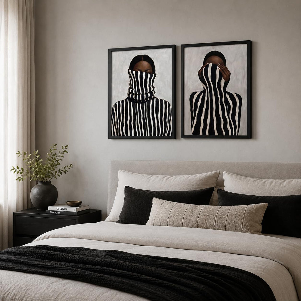 Abstract Black White Canvas Wall Art 2Pcs Modern Minimalist 24x16Inch