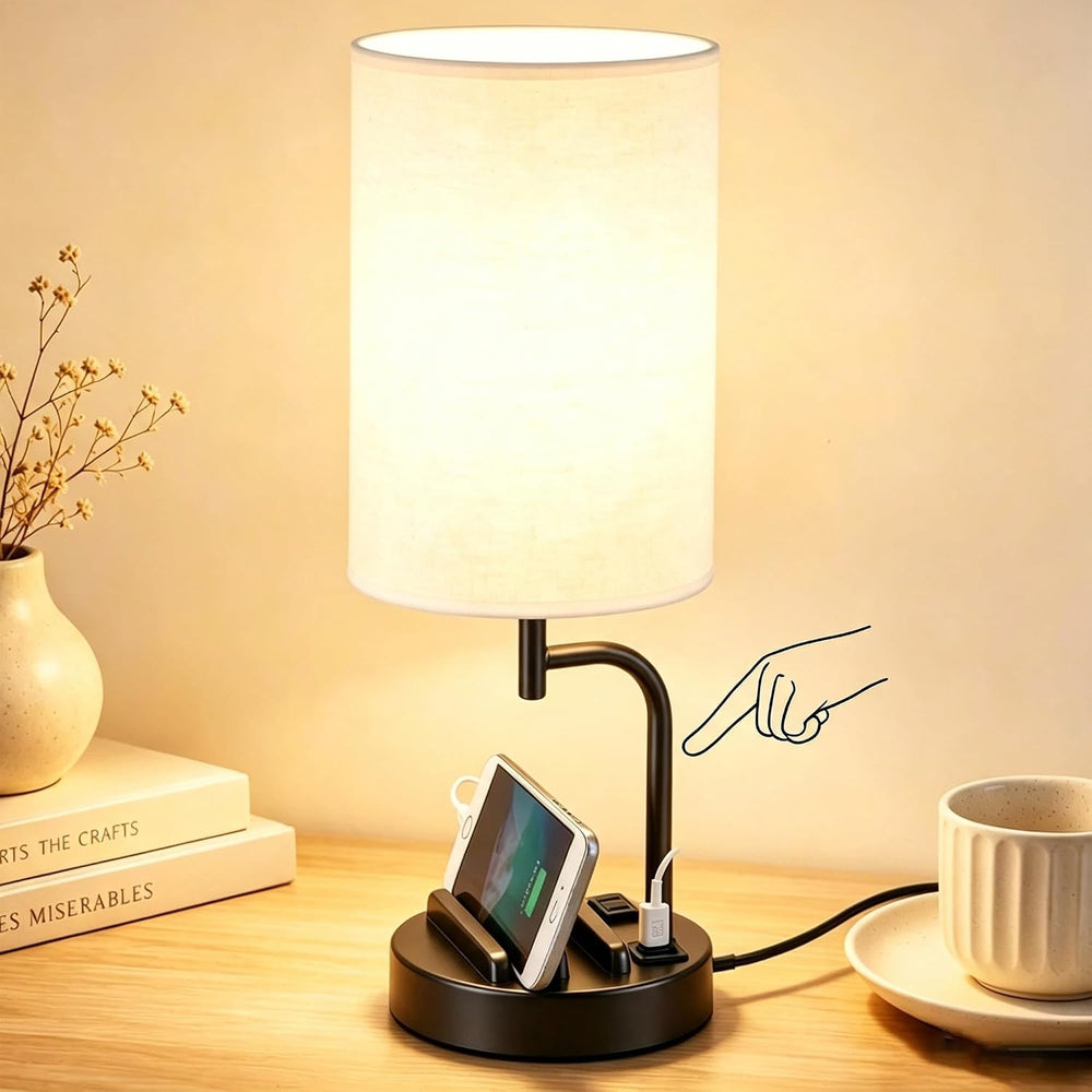 Dreamholder Touch Control USB Table Lamp with USB C/A & AC Outlet, 3-Way ...