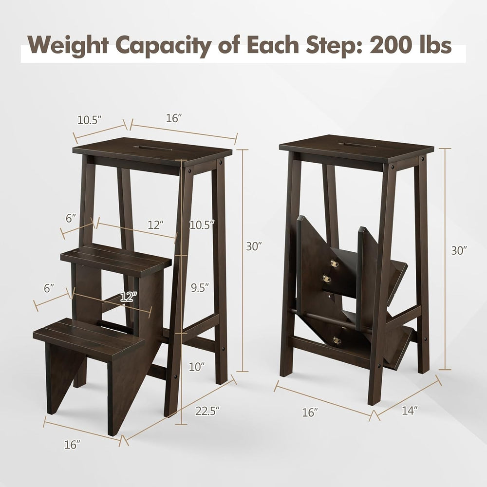 Giantex 3 Tier Folding Step Ladder, Multifunction 3-in-1 Wood Step Stool, Dis...