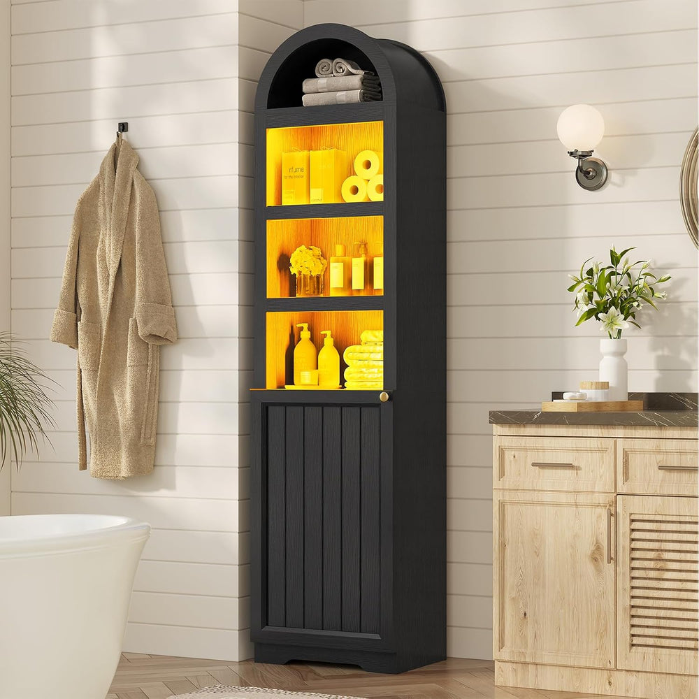 UPOSOJA 72" Tall Arched Narrow Bathroom Storage Cabinet with Lights, Sli...