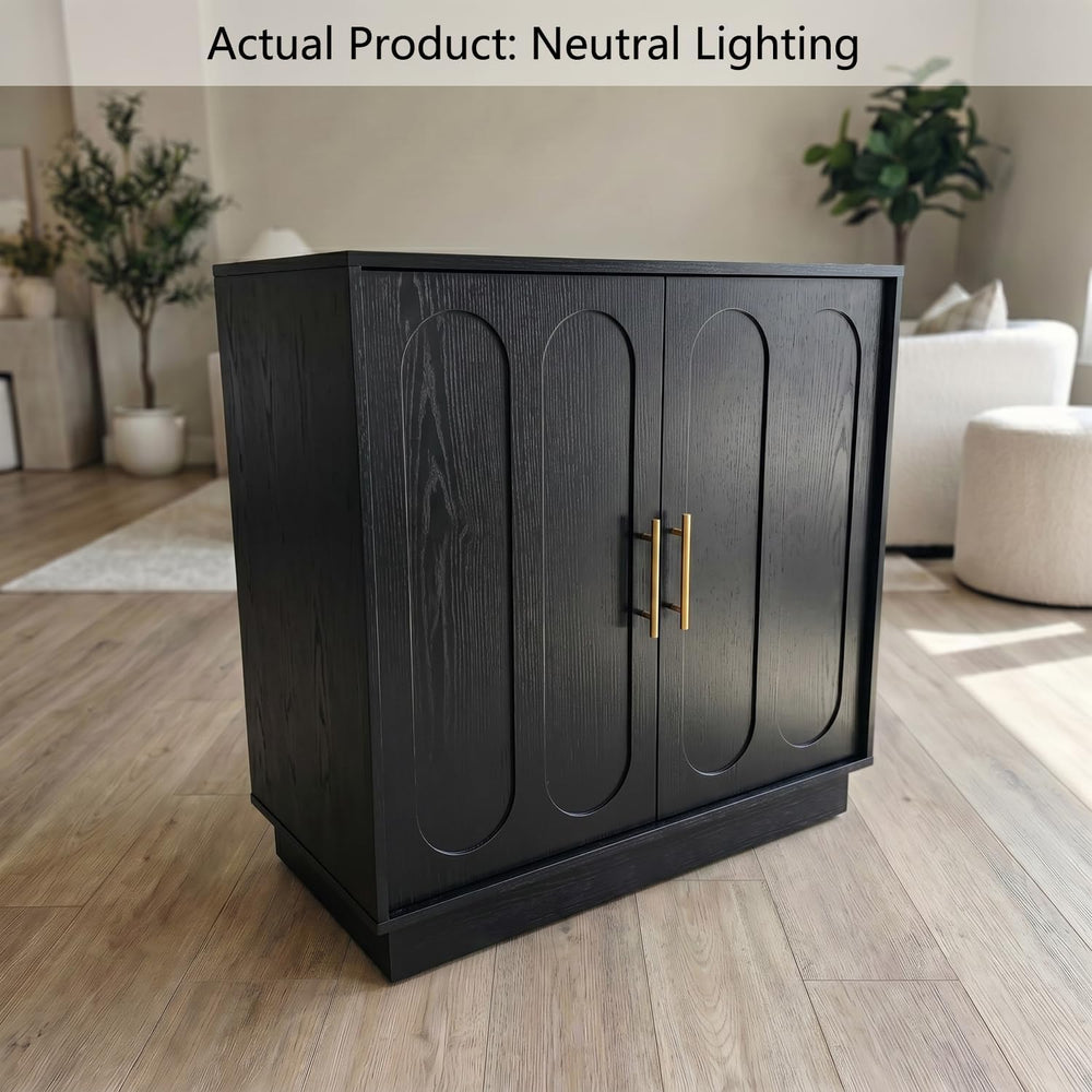 holzart 31.5" Modern Farmhouse Storage Cabinet, Black 2 Door Sideboard B...