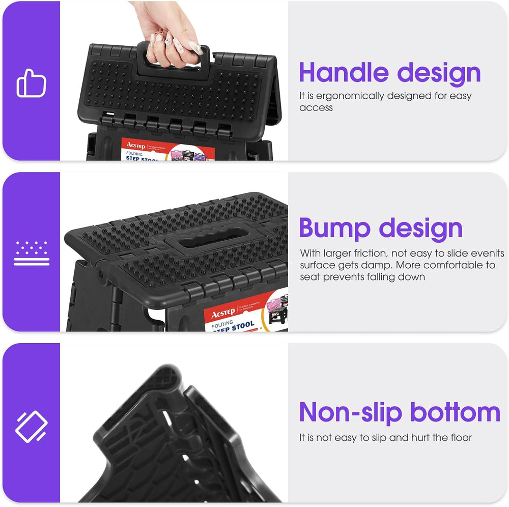 ACSTEP 17.5 Inch Heavy Duty Folding Step Stool, 400 lbs, Dot Black