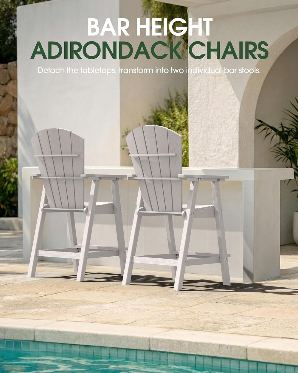 Tall Adirondack Chairs Set of 2 with Double Connecting Trays, White