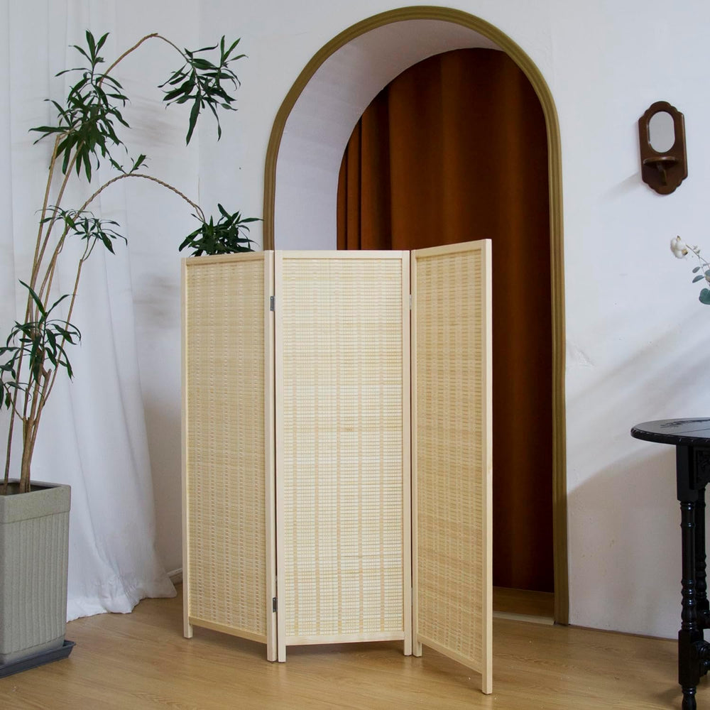 3 Panel Short Panel Divider Screen,3.95 FT Tall Bamboo Room Divider Folding P...