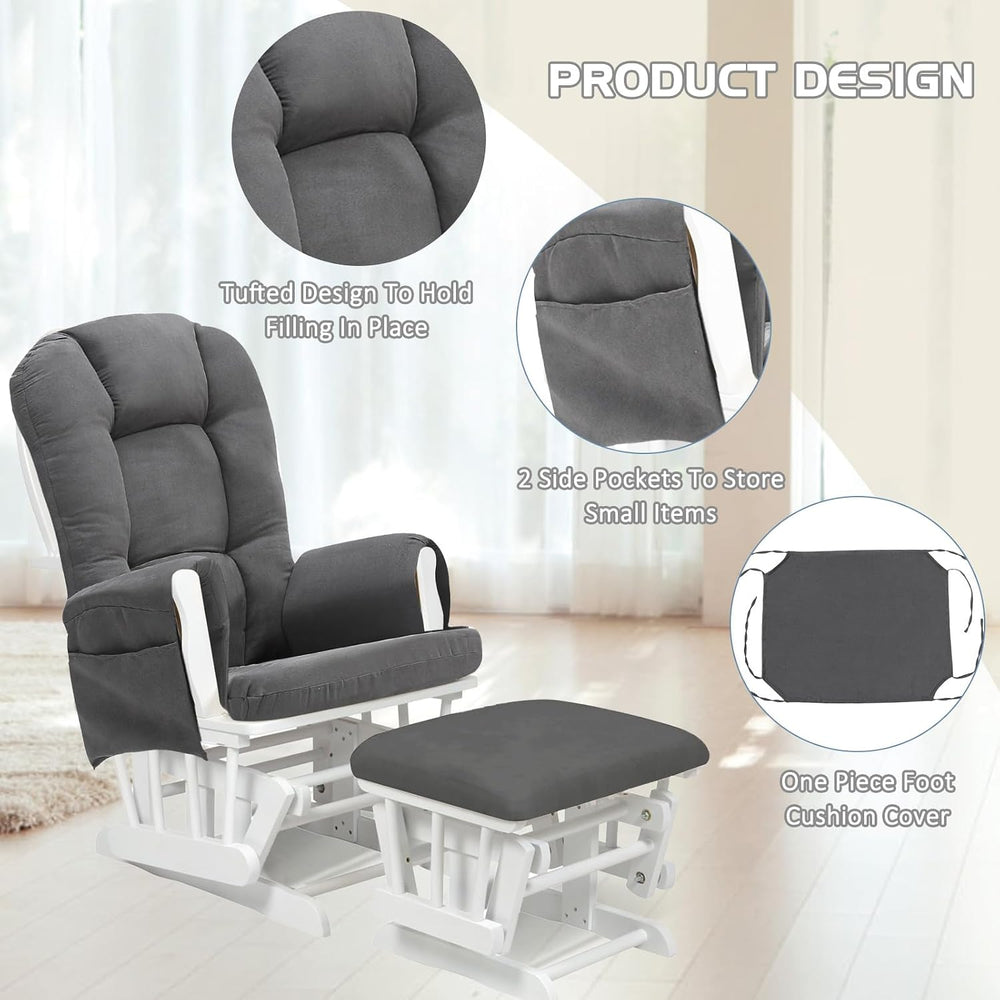 BECHAEO 5PCS Thickened Glider Rocker Replacement Cushions – Suede, Darkgray