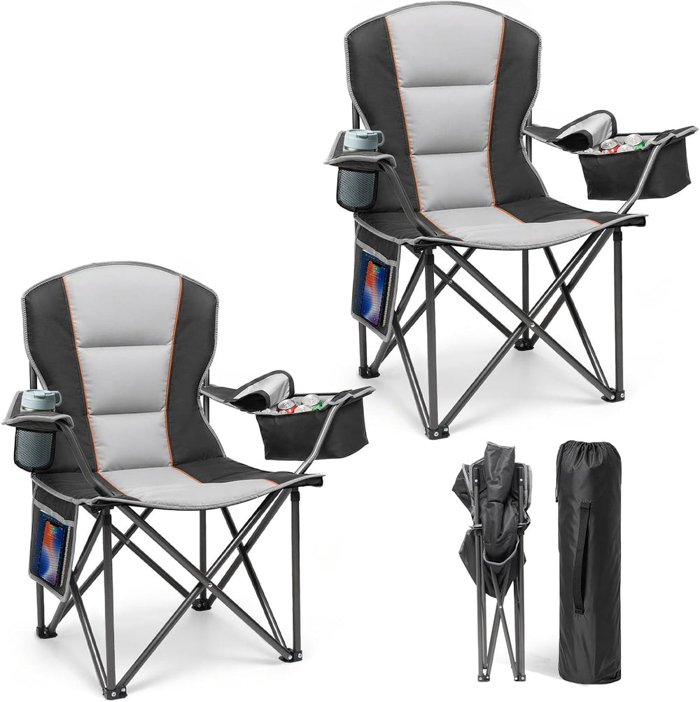Suteck Folding Camping Chair, Oversized Heavy Duty Chairs, Black (2Pack)