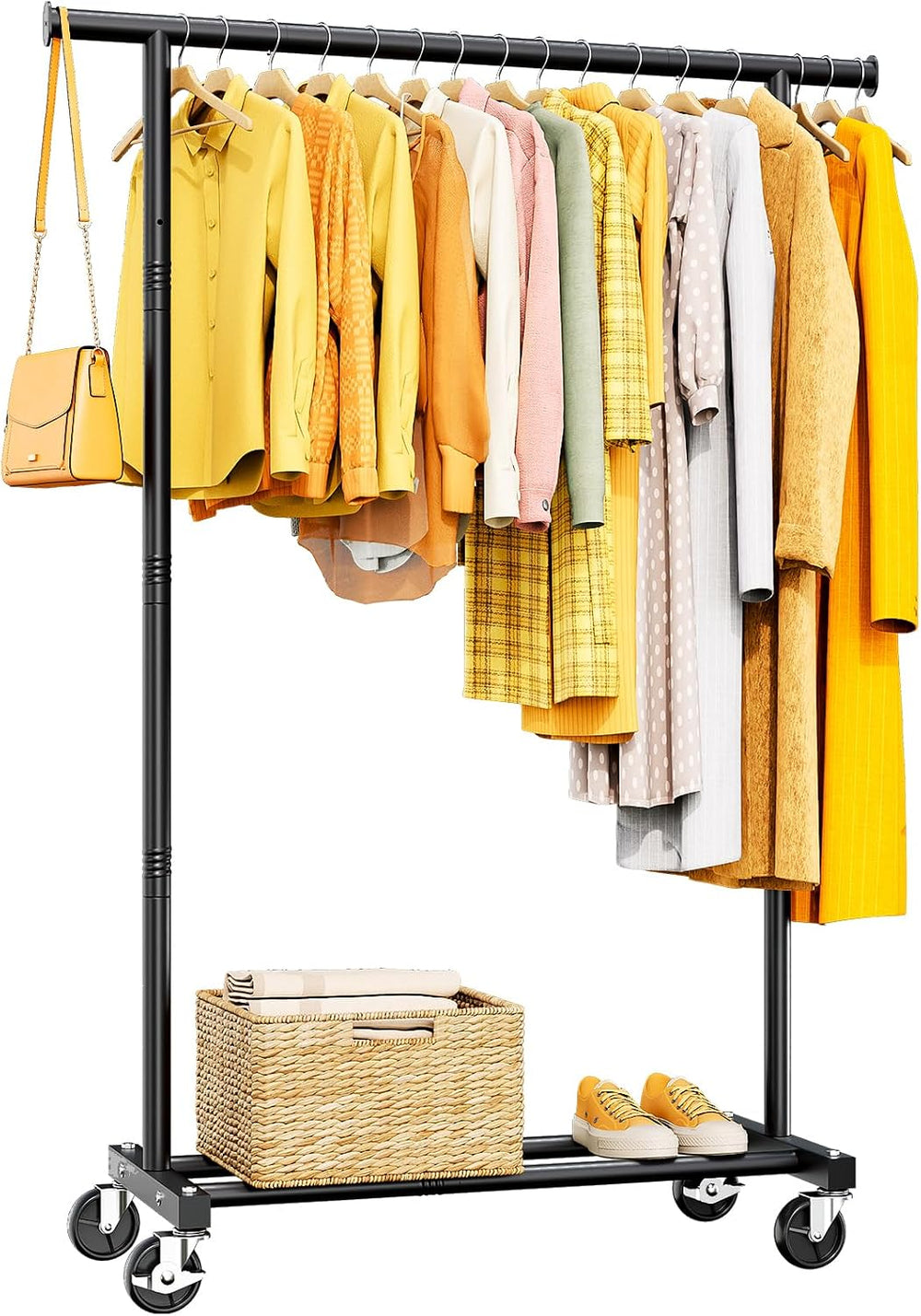 Clothes Rack, Rolling Clothing Rack for Hanging Clothes, Portable Coat Rack