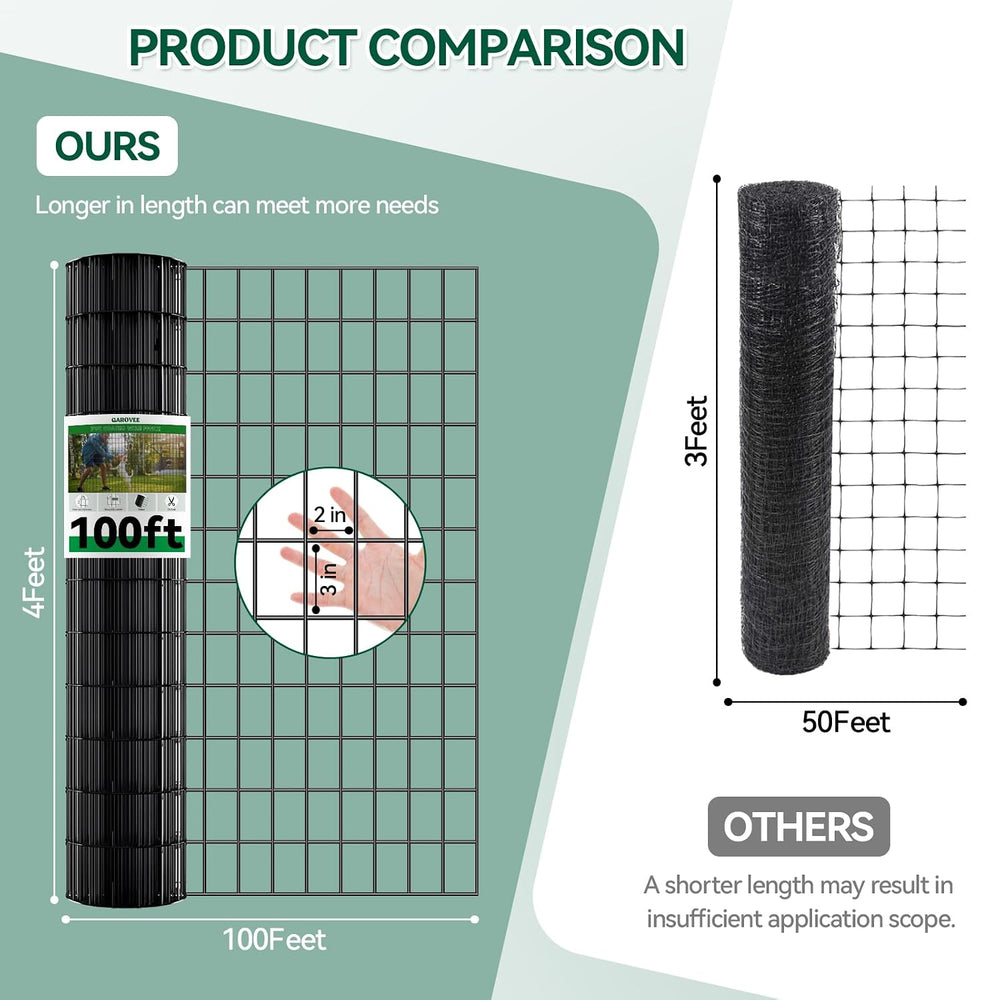 100ft(L) x 4ft(H) Welded Wire Fence, Black PVC Coated Wire Mesh, 16GA 2 Inch ...