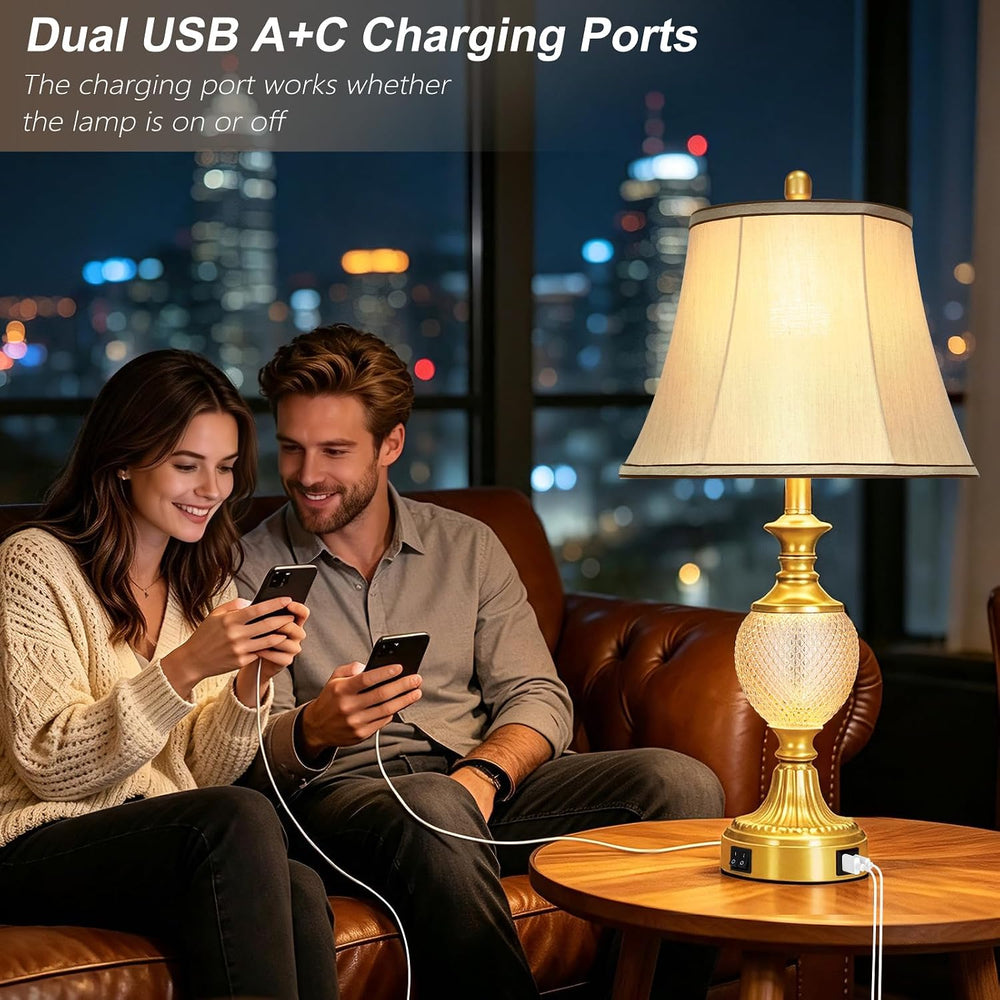 Cinyirong 28'' Tall Gold Bedside Table Lamps with USB Charging Ports
