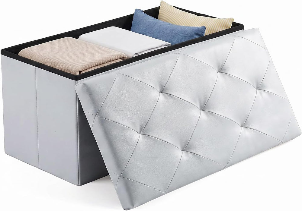 OLIXIS 30 Inch Foldable Storage Ottoman Bench, Leather Ottoman with Storage