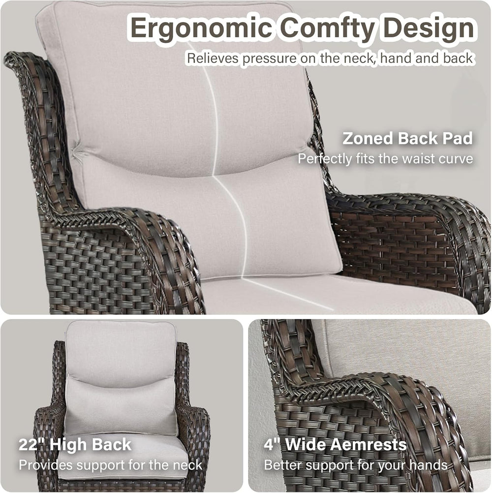 Swivel Patio Chairs Set of 2 with 5" Thick Cushion - Wicker Outdoor Swiv...