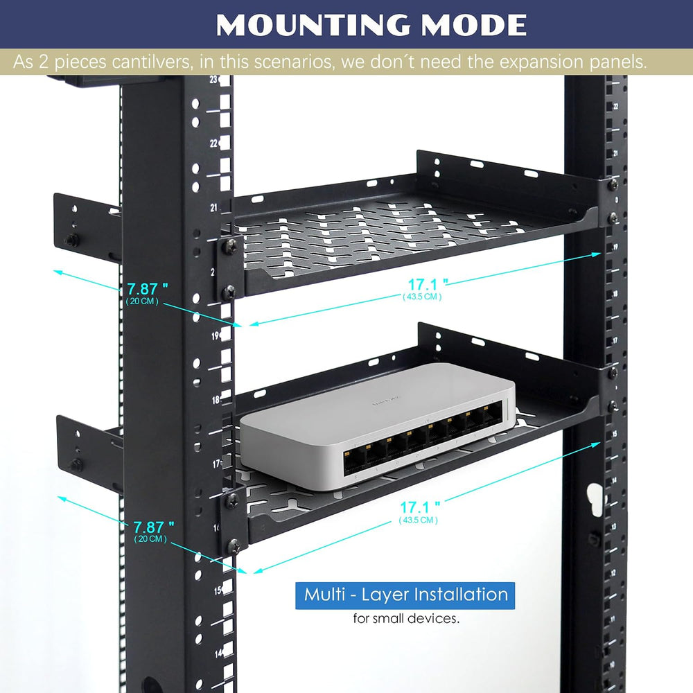 1U Rack Shelves (2-Pack), 2 PCS 8" Deep Cantilever, with Optional Joints...