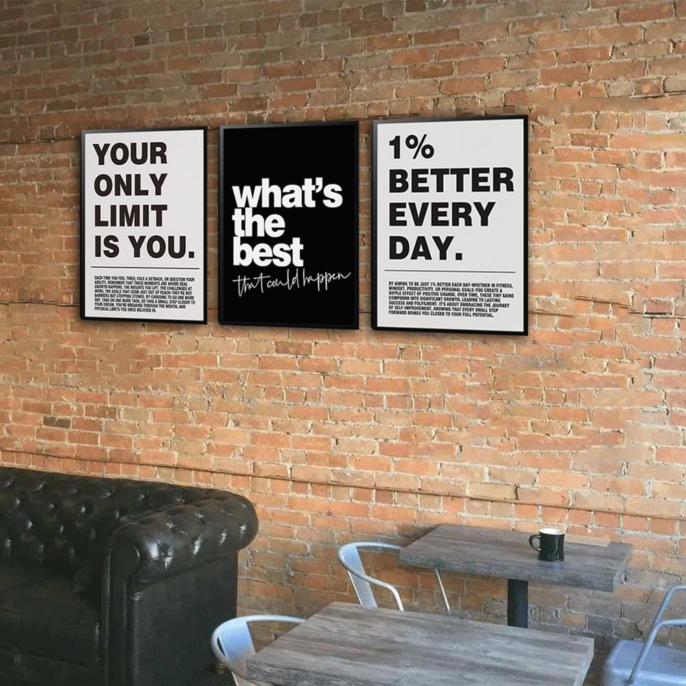 Kownzev Motivational Wall Art Set of 3, Black White Gym Office Decor 12x16