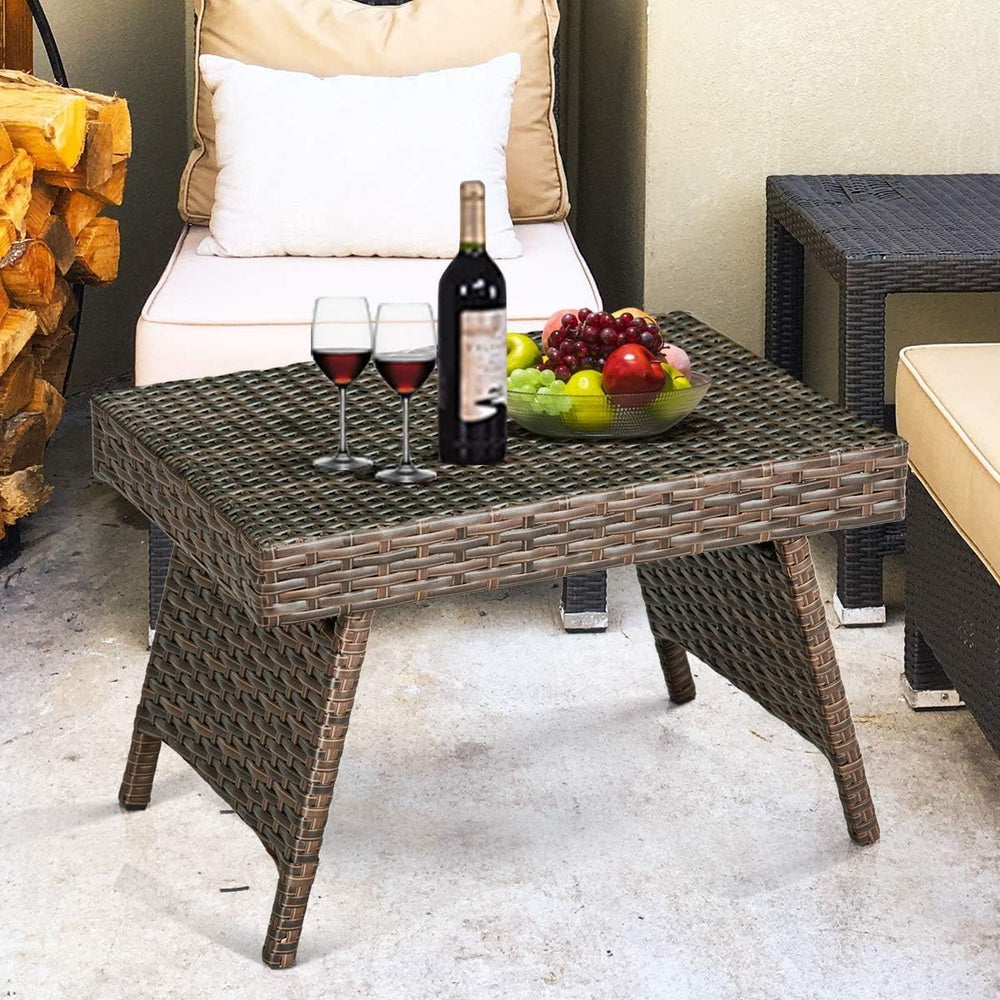 GOFLAME Wicker Table Patio Outdoor Poolside Garden Lawn Bistro Foldable Porta...