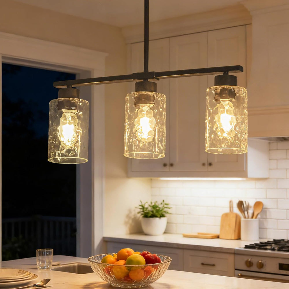 Hammered Glass Chandeliers for Dining Room, Black Kitchen Island Lighting