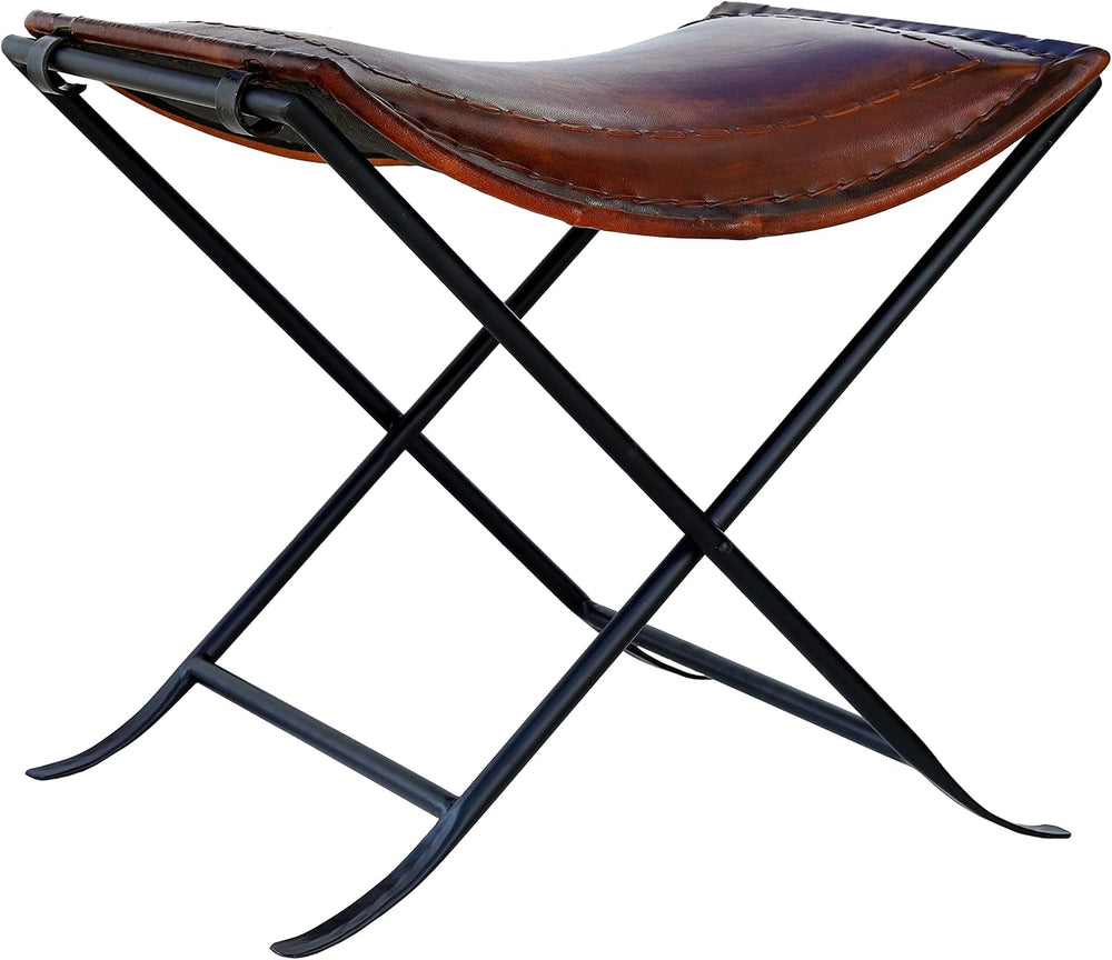 cuero Melton Leather Stool Side Stich Classical Side Stich Stool Bench (Brown)