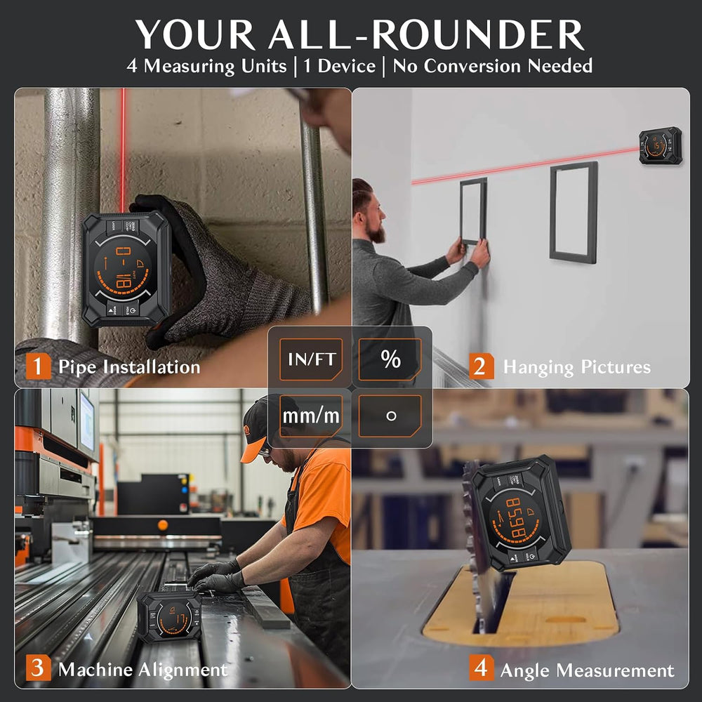 3 in 1 Rechargeable Digital Angle Finder with Laser & Magnet- Black