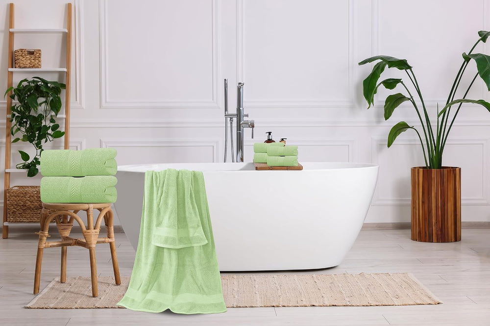 Oakias Premium Towel Set 600 GSM 8 Piece Green - 100% Ring Spun Cotton Highly...