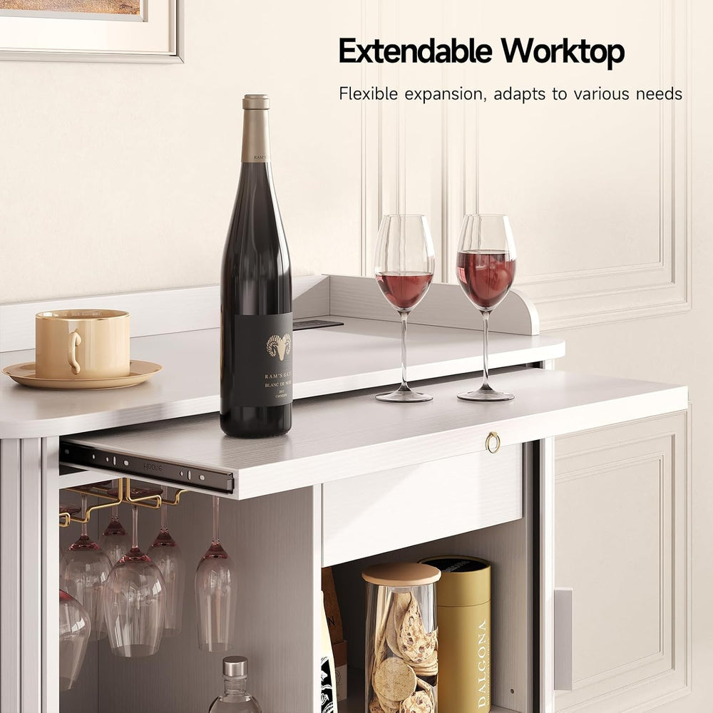 ONBRILL Fluted Bar Cabinet with Storgae, Wine Cabinet, 33" H, White