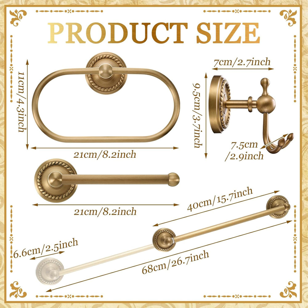 4 Pcs Antique Brass Gold Bathroom Accessories Set Wall-Mounted Towel Rack &am...