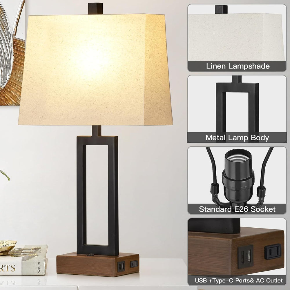 Lolikit Table Lamp for Bedroom Set of 2 with 2 USB Ports and AC Power Outlet,...