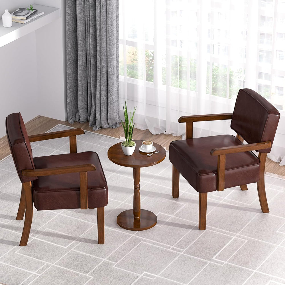 FAGAGA Accent Chairs Set of 2, 2 Solid Wood Armchairs with Table