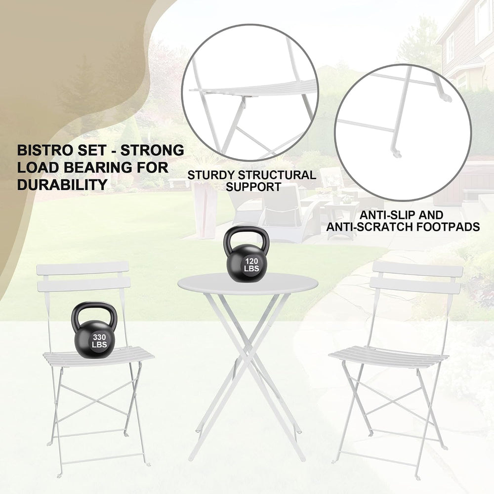 GarveeHome 3-Piece Foldable Bistro Set, Outdoor Patio Furniture with 2 Foldin...