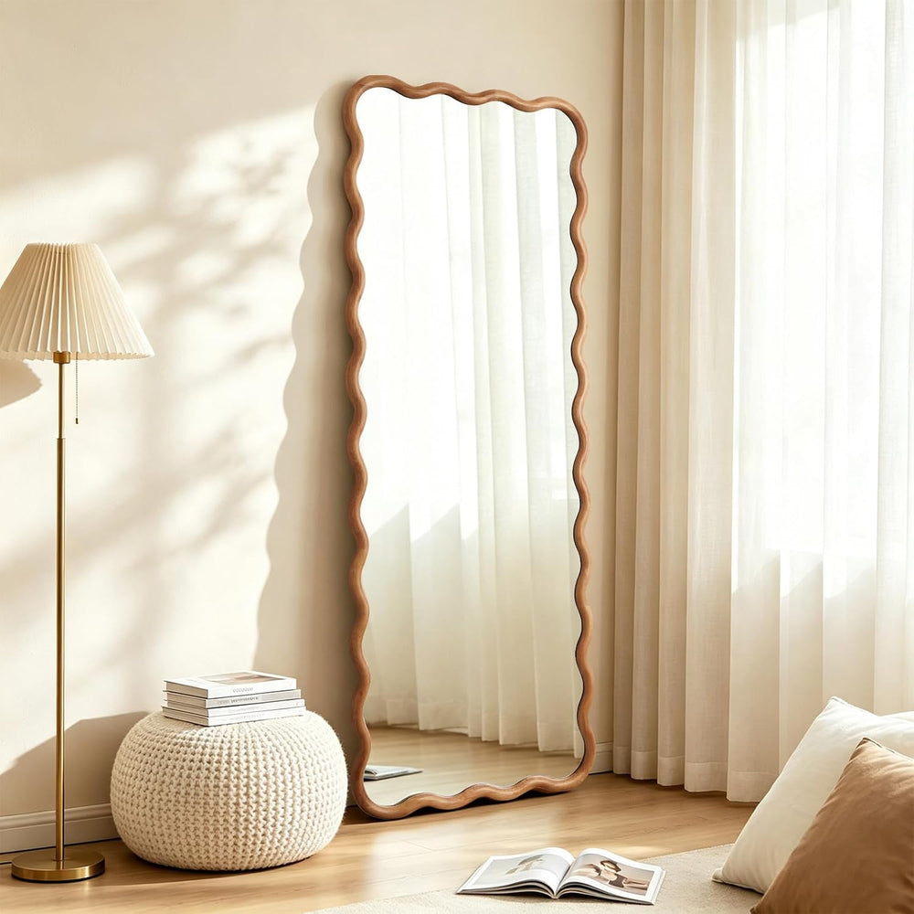 HOMECOOKIN 24"x65" Wood Full Length Mirror, Arched Natural Wood Boh...