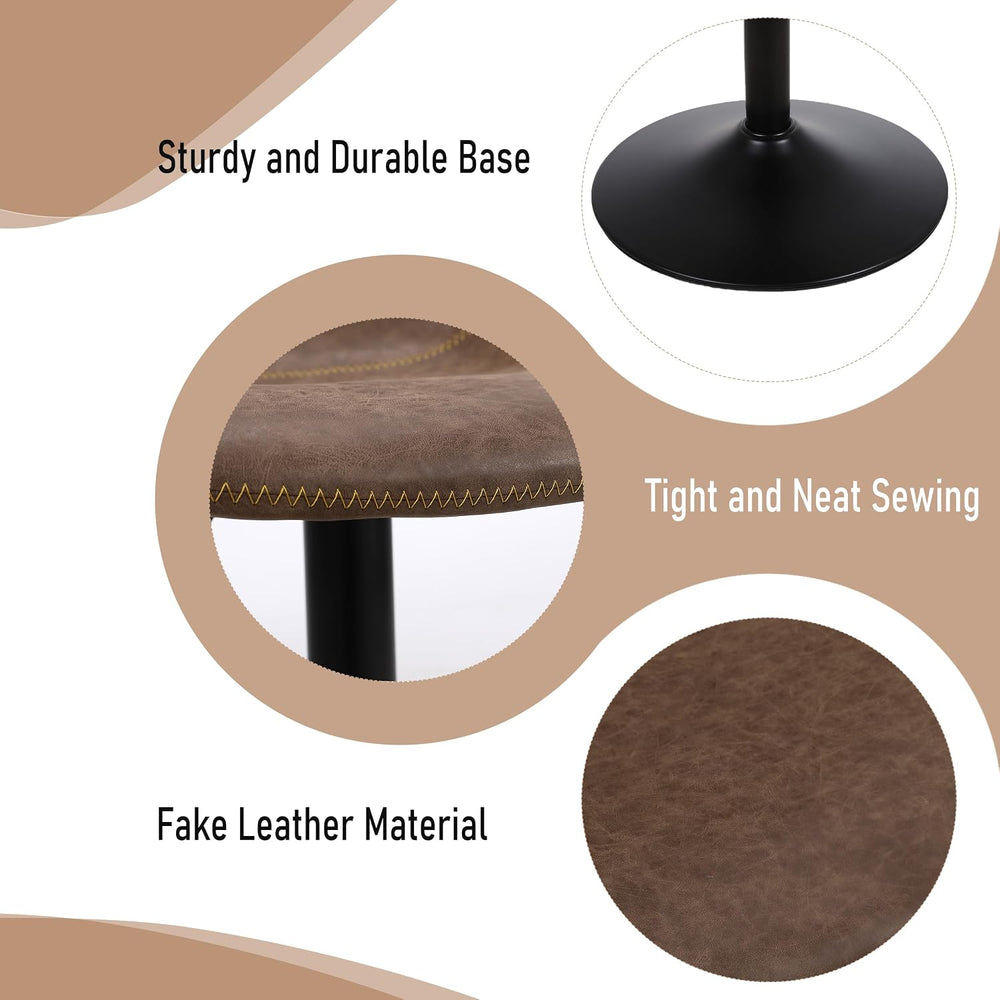 Swivel Bar Stools Set 3, Adjustable Height Suede-Like Leather Brown