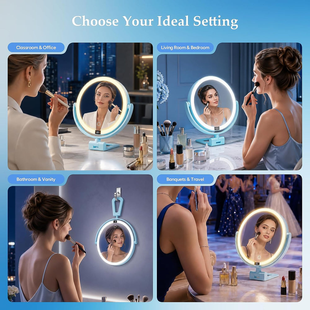 1X/30X Makeup Mirror with Lights, Magnifying Mirror (Sky Blue)