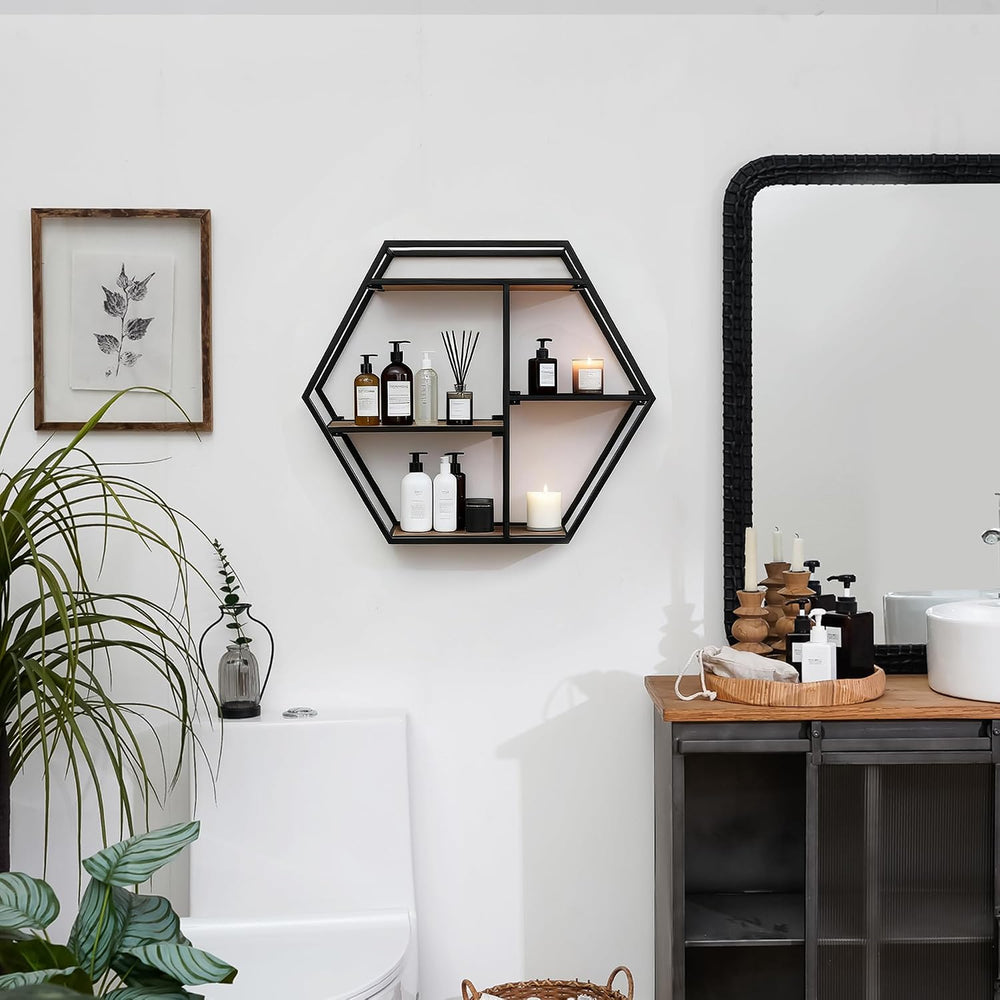 4 Tier Industrial Style Foldable Hexagon-Shaped Wall Shelves